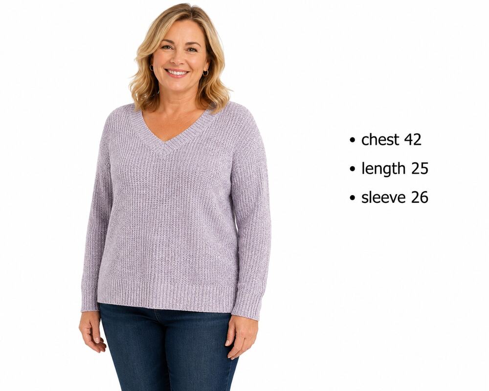 Talbots Lavender Open Knit V-Neck 100% Cotton Pullover Sweater Long Sleeve sz L